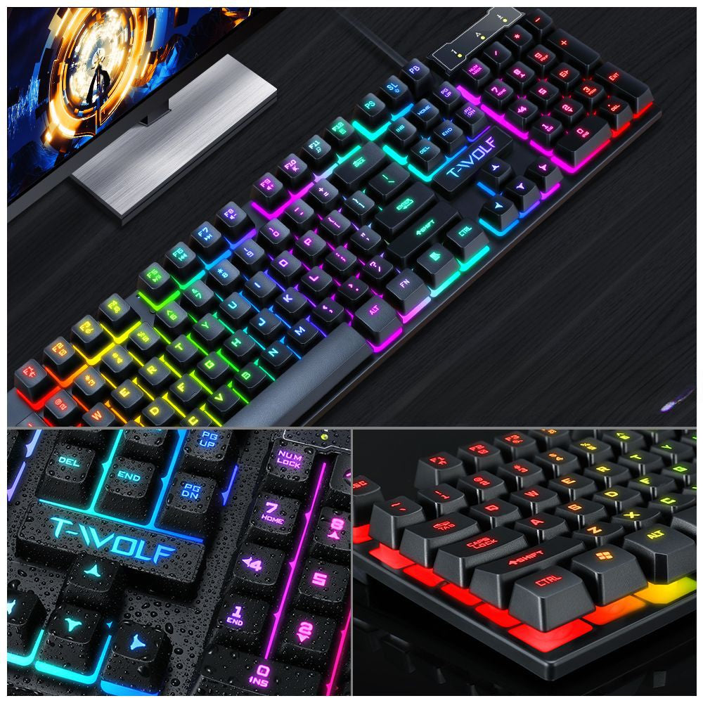 Wired luminous keyboard and mouse set Game luminous suspended keycap film mechanical feel set