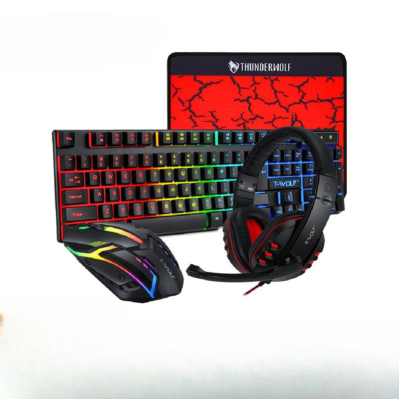 TF800 keyboard and mouse set, earphone four-piece set, game digital luminous Russian, Amazon, Spain