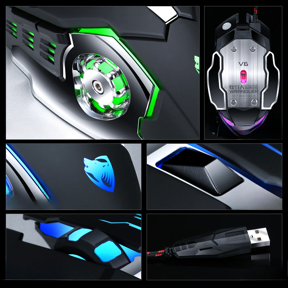 V6 game mouse macro programming eating chicken office luminous wired mechanical six-button mouse