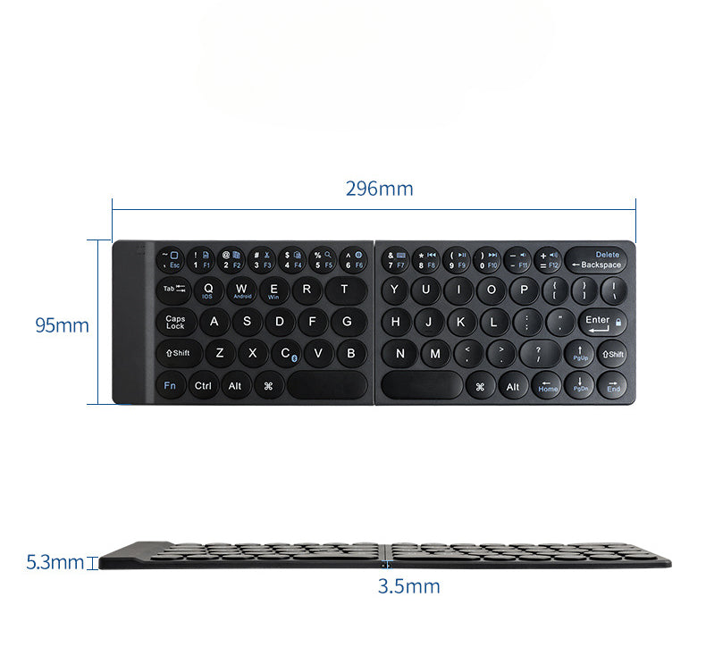 Keyboard round keycap folding keyboard with mobile phone tablet office computer, portable keyboard supports three channels