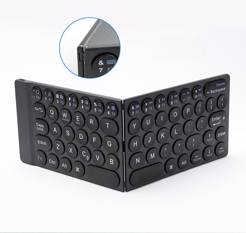 Keyboard round keycap folding keyboard with mobile phone tablet office computer, portable keyboard supports three channels
