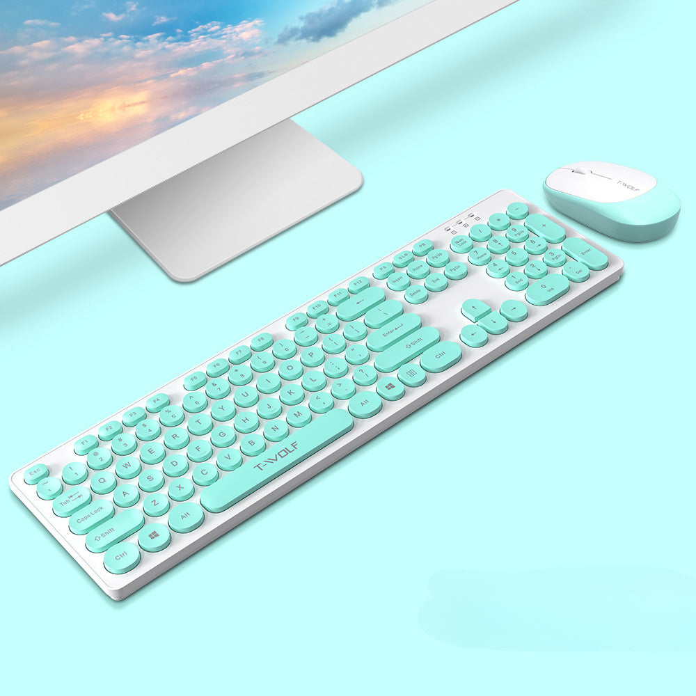 TF770 keyboard and mouse set wireless girl mint green macaron usb office business set