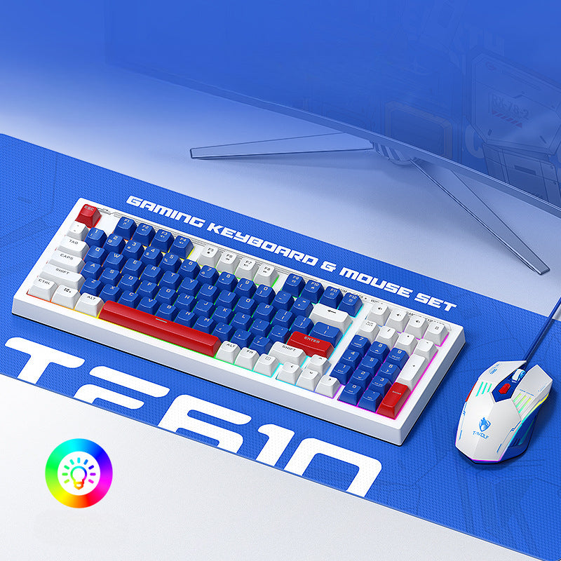 TF610 keyboard mouse game mute set mecha blue mechanical feel customized color mixing 98 keys