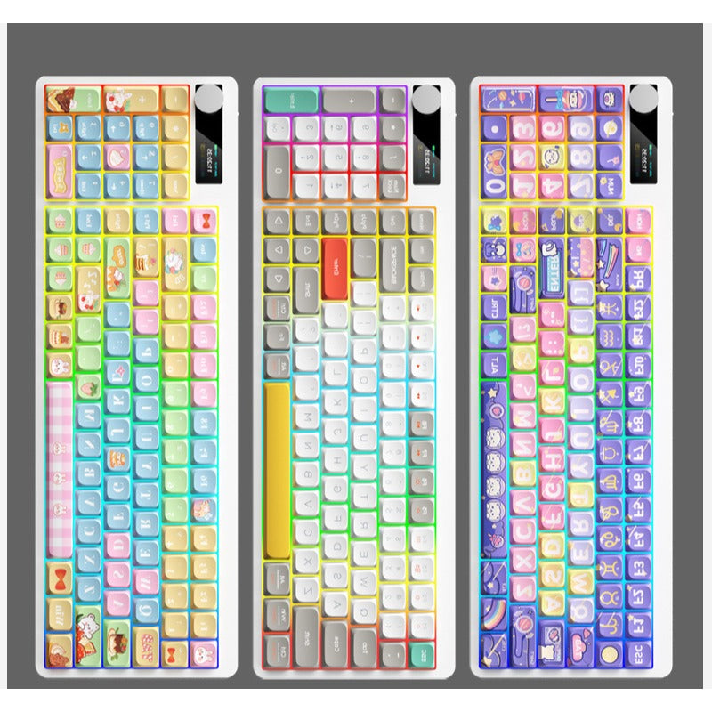 Low axis mechanical keyboard YK100 wireless bluetooth wired three-mode RGB screen computer office keyboard
