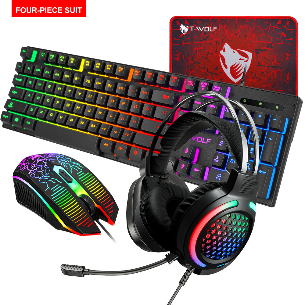 TF400 new mechanical keyboard mouse earphones mouse pad four-piece luminous gaming computer