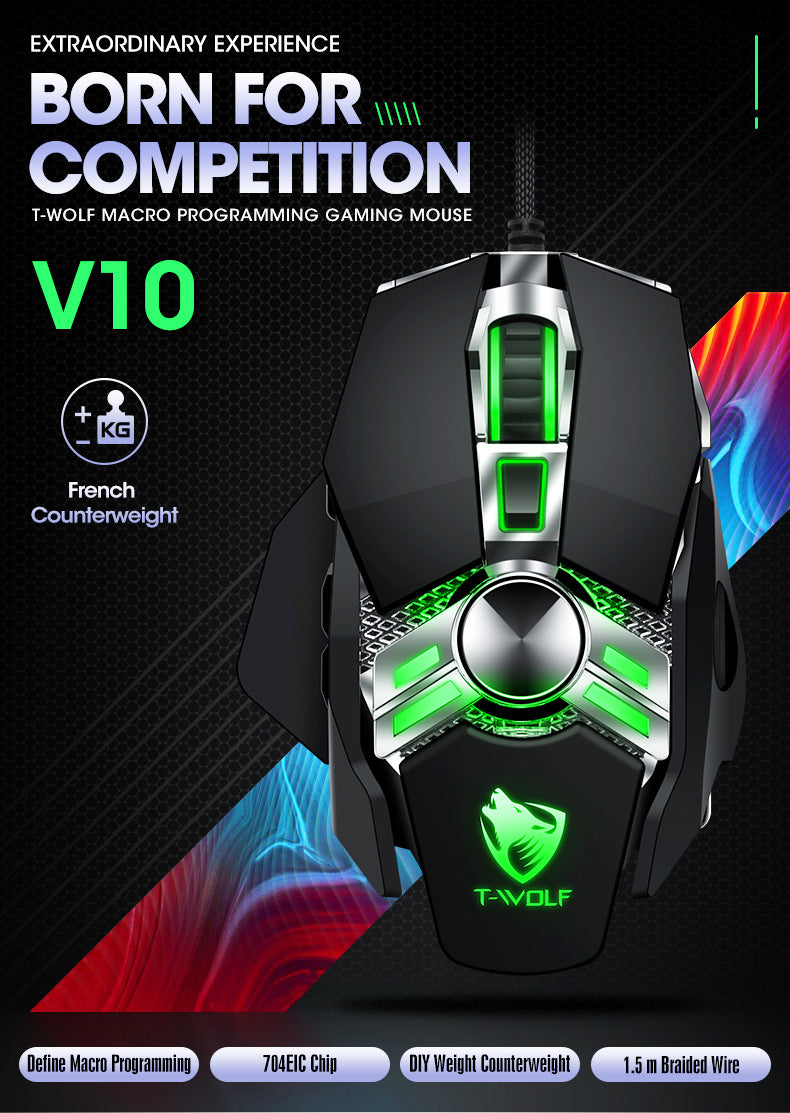V10 game mouse wired metal luminous electronic sports mechanical computer mouse macro programming