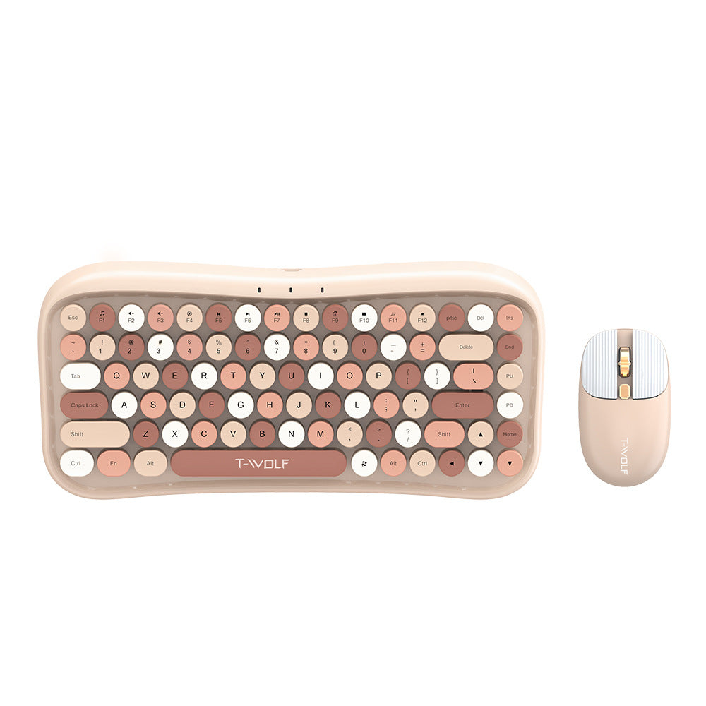 TF660 wireless bluetooth keyboard and mouse set round button color lipstick girl punk retro explosion