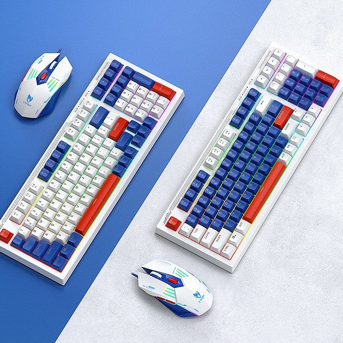 TF610 keyboard mouse game mute set mecha blue mechanical feel customized color mixing 98 keys