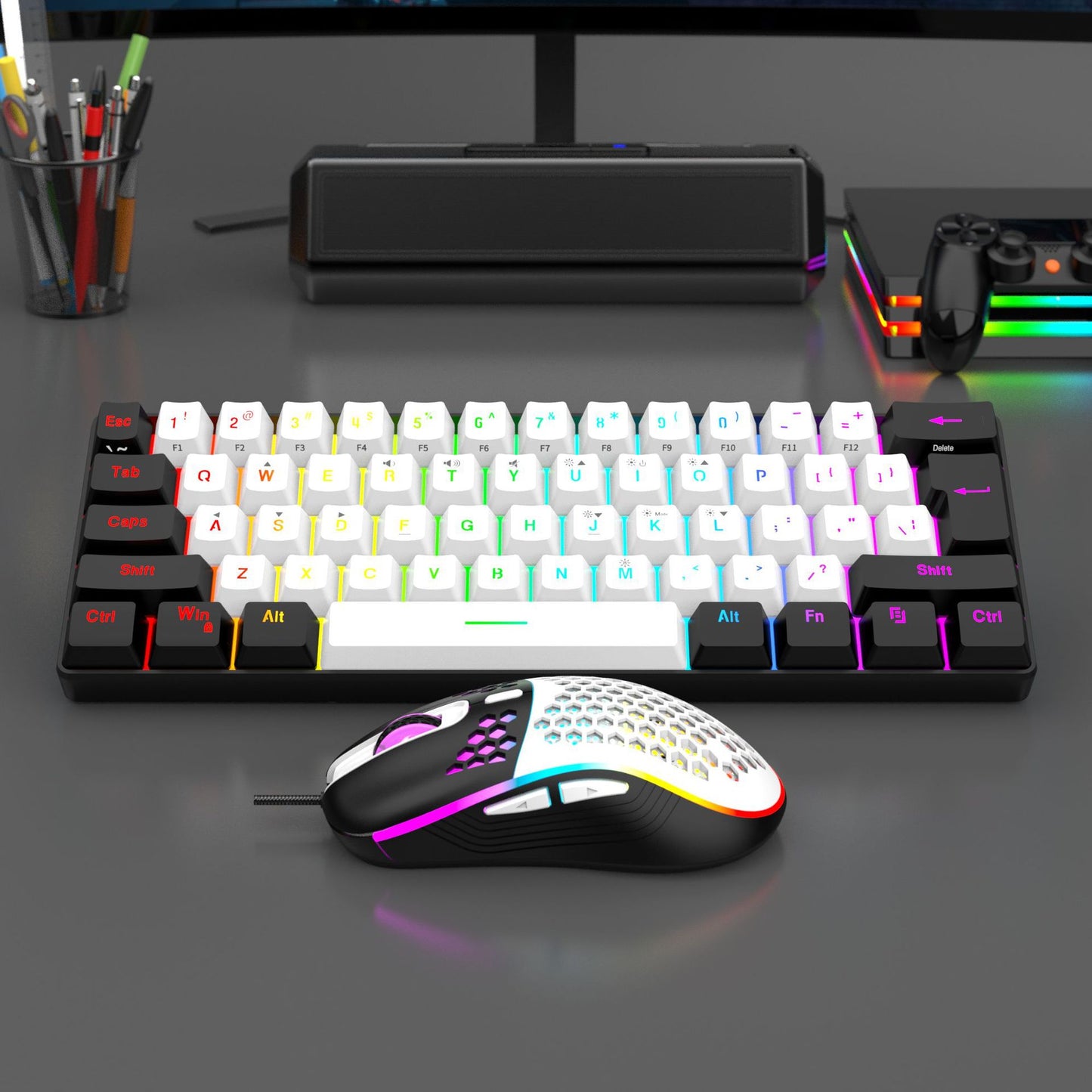 61-key Mechanical-feel Wired Gaming Small Keyboard G61 and Mouse Set, USB Mechanical Keyboard Set