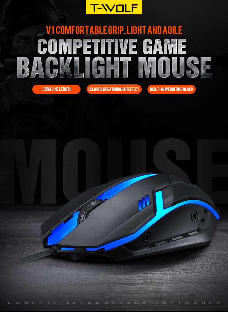 V1 Wired Mouse USB Luminous Mouse Desktop Notebook Universal Cheap Mouse