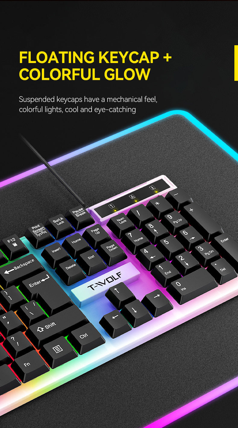 Cost-effective TF240 keyboard, mouse, earphones, mouse pad, four-piece set, luminous game keyboard and mouse