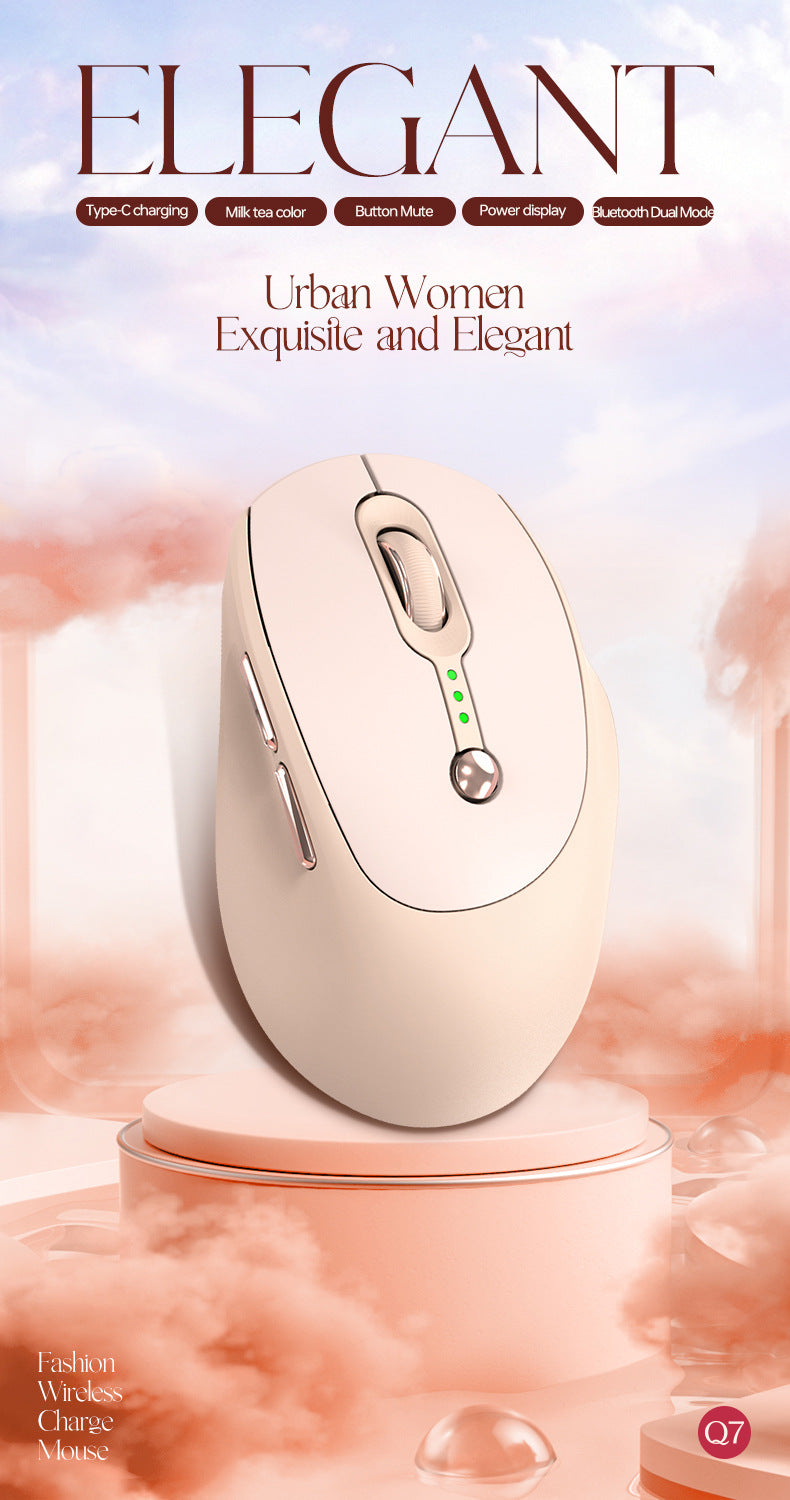 Q7 wireless mouse silent charging usb bluetooth dual mode women's pink