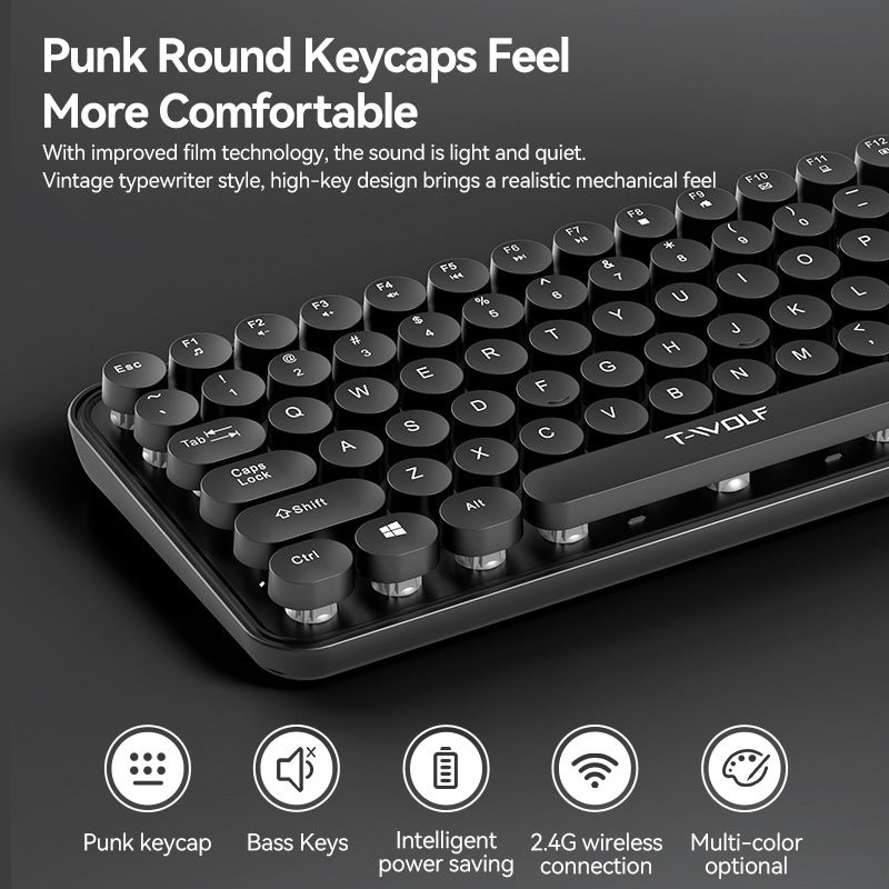 Wireless bluetooth keyboard and mouse set TF350 cross-border office girl punk lipstick retro cute keyboard