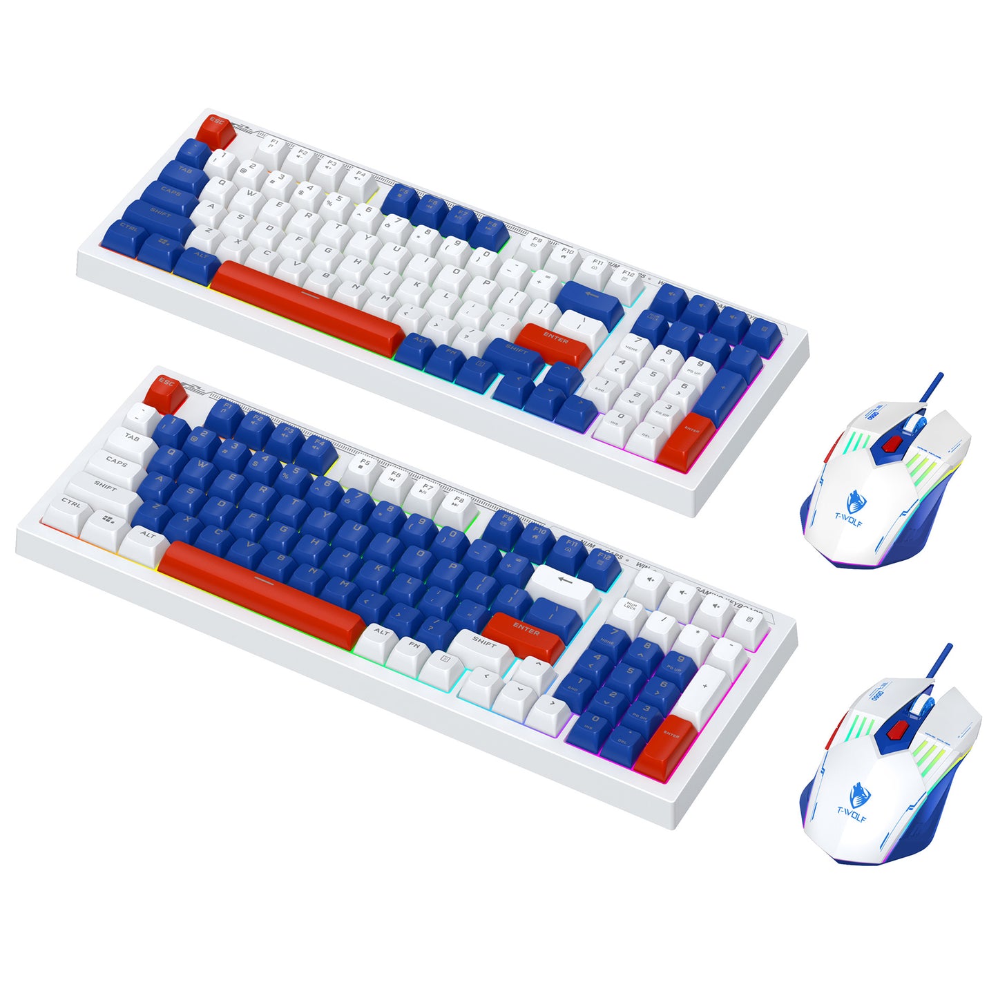 T-WOLF TF610 wired gaming mouse keyboard mechanical set 6D