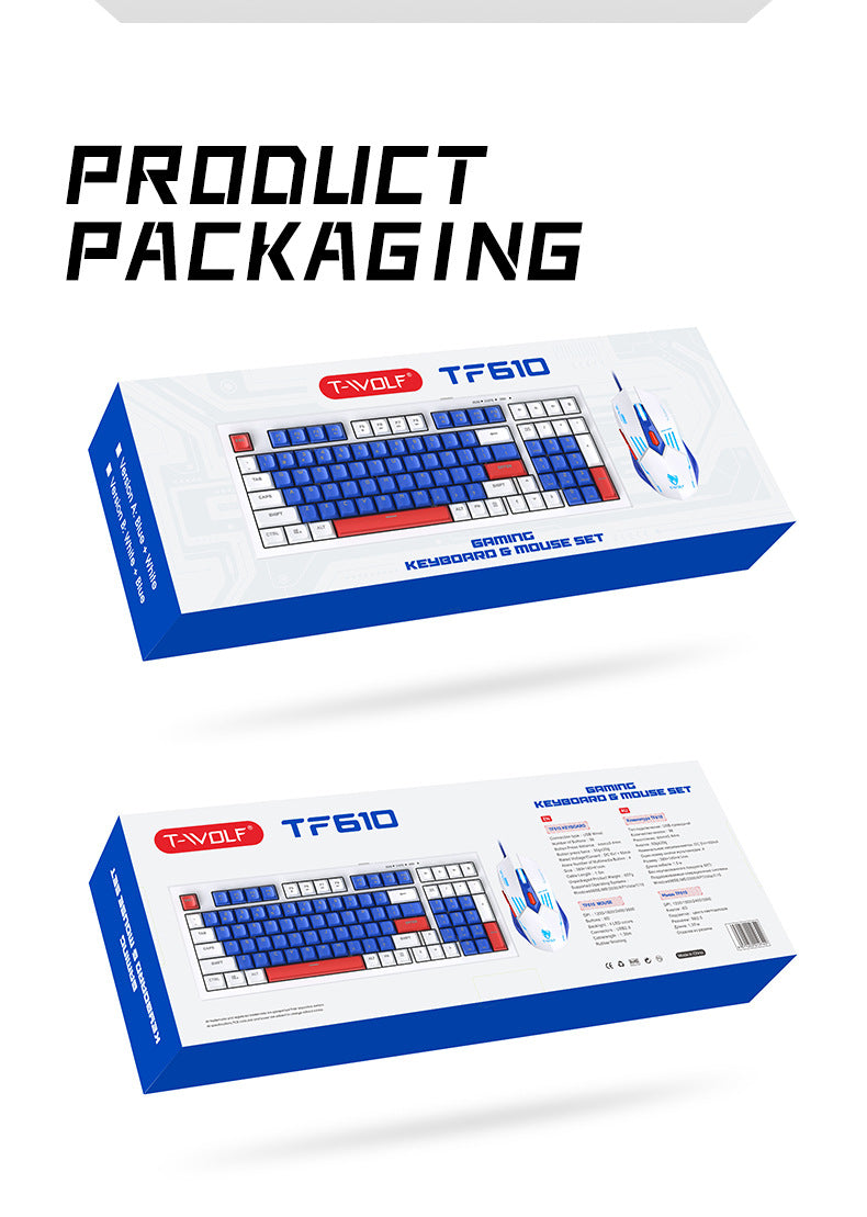 Wired Luminous Gaming Keyboard Mouse Set Mecha Blue Customized Russian Thai Spanish