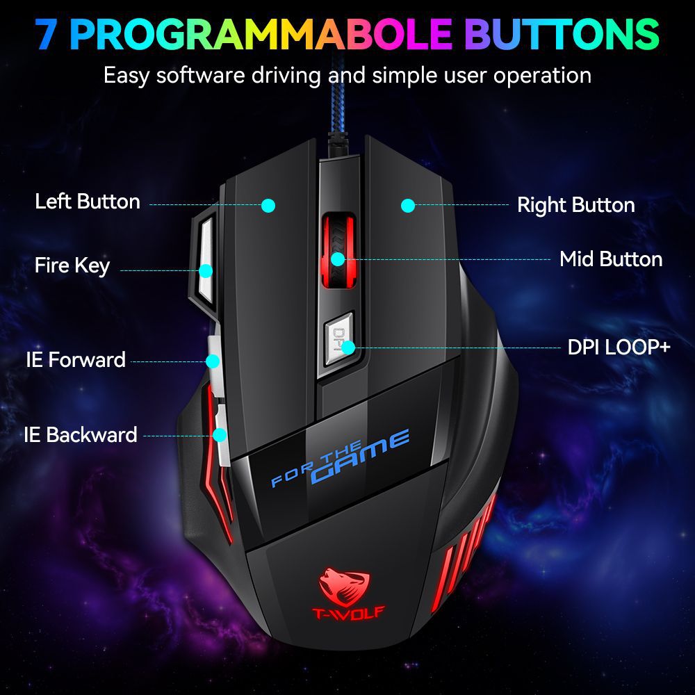 Gaming mouse, luminous e-sports USB mouse 7-button mechanical European and American HOT wired mouse