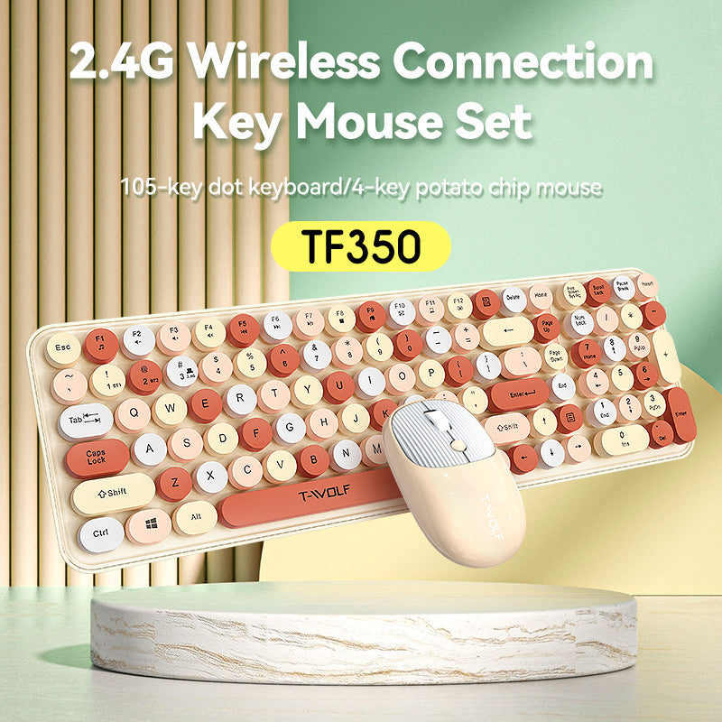Wireless bluetooth keyboard and mouse set TF350 cross-border office girl punk lipstick retro cute keyboard