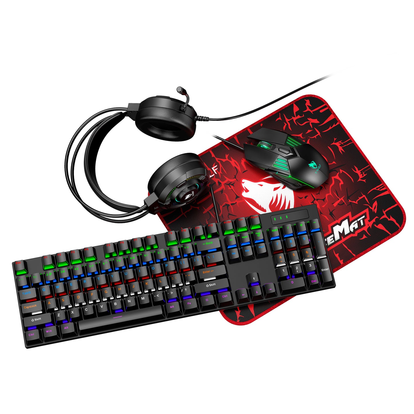 T-WOLF TF700 gaming 4 in1 mechanical keyboard set