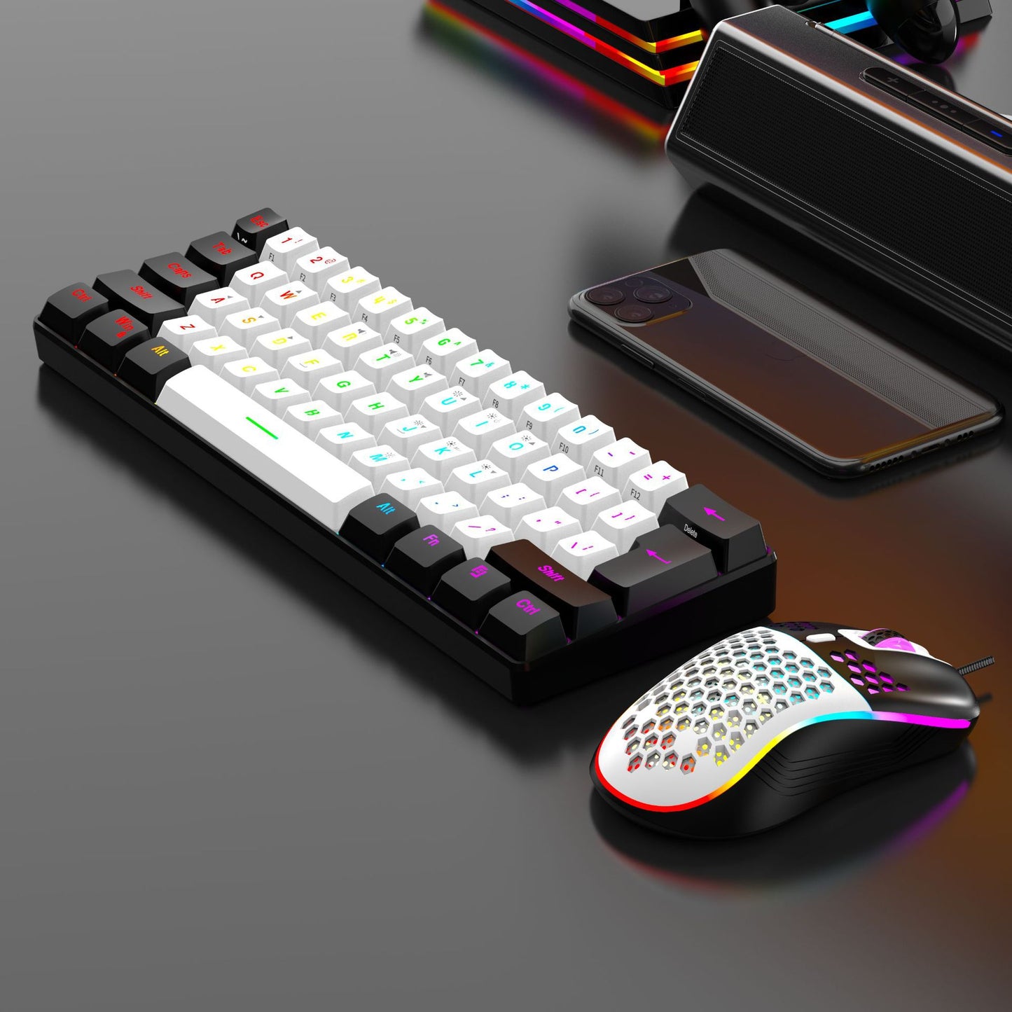 61-key Mechanical-feel Wired Gaming Small Keyboard G61 and Mouse Set, USB Mechanical Keyboard Set