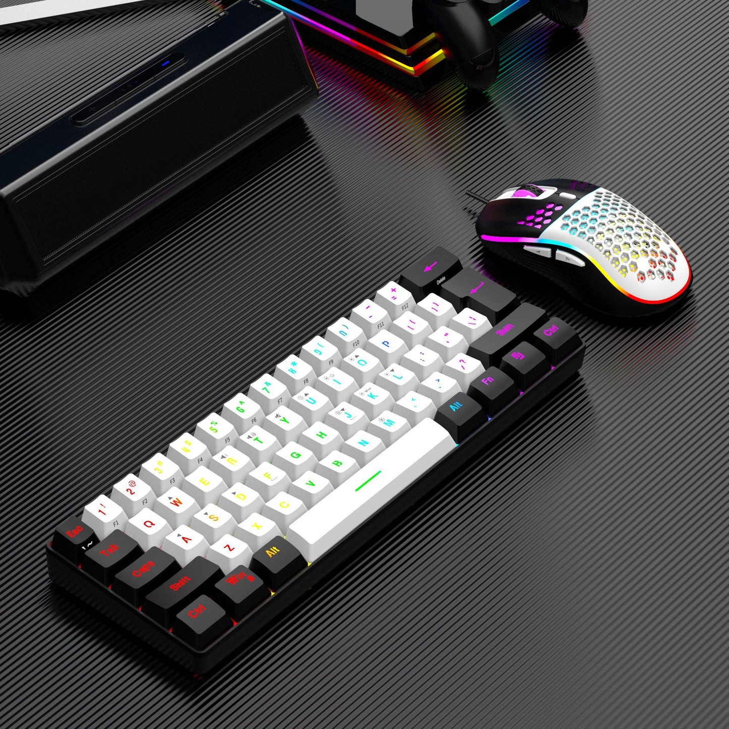 61-key Mechanical-feel Wired Gaming Small Keyboard G61 and Mouse Set, USB Mechanical Keyboard Set