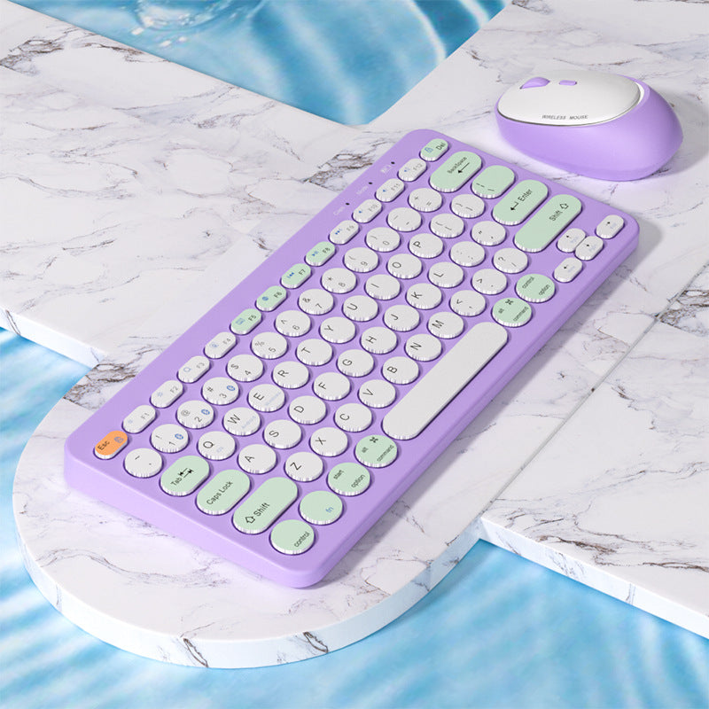 Blue wireless rechargeable new three-mode wireless keyboard and mouse set phablet notebook Android set