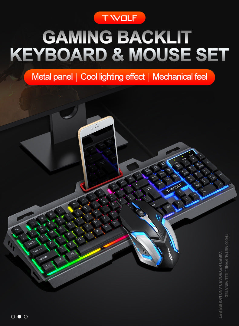 TF600 metal keyboard and mouse set mechanical feel backlight game mobile phone holder keyboard and mouse set