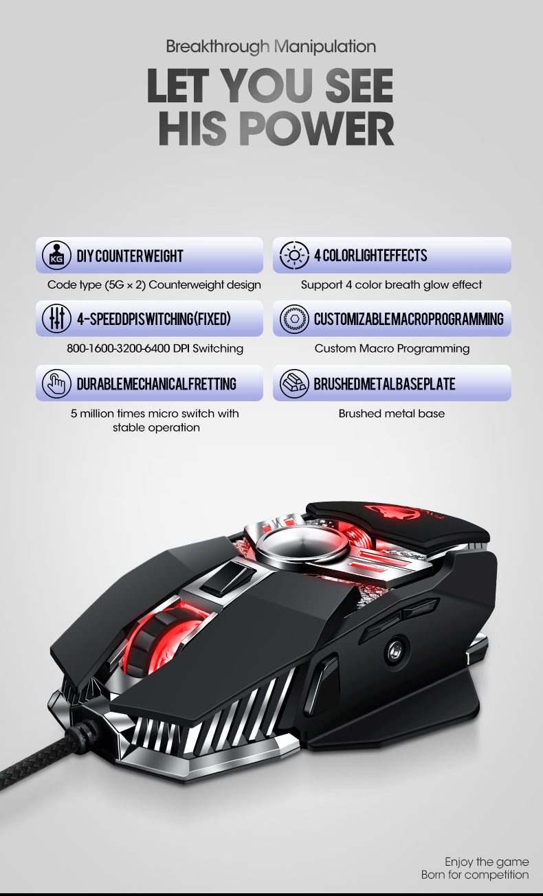 V10 game mouse wired metal luminous electronic sports mechanical computer mouse macro programming