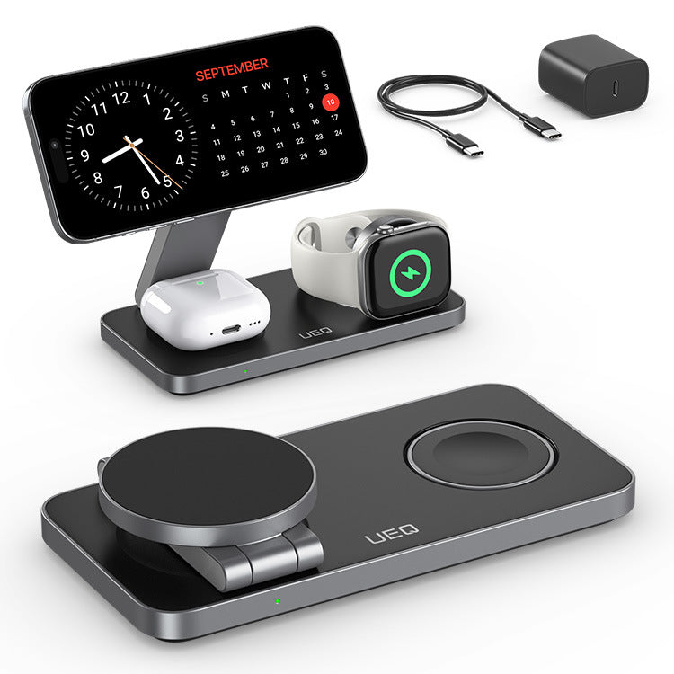 New hot-selling portable desktop magnetic three-in-one wireless charger mobile phone watch earphone multi-function charger