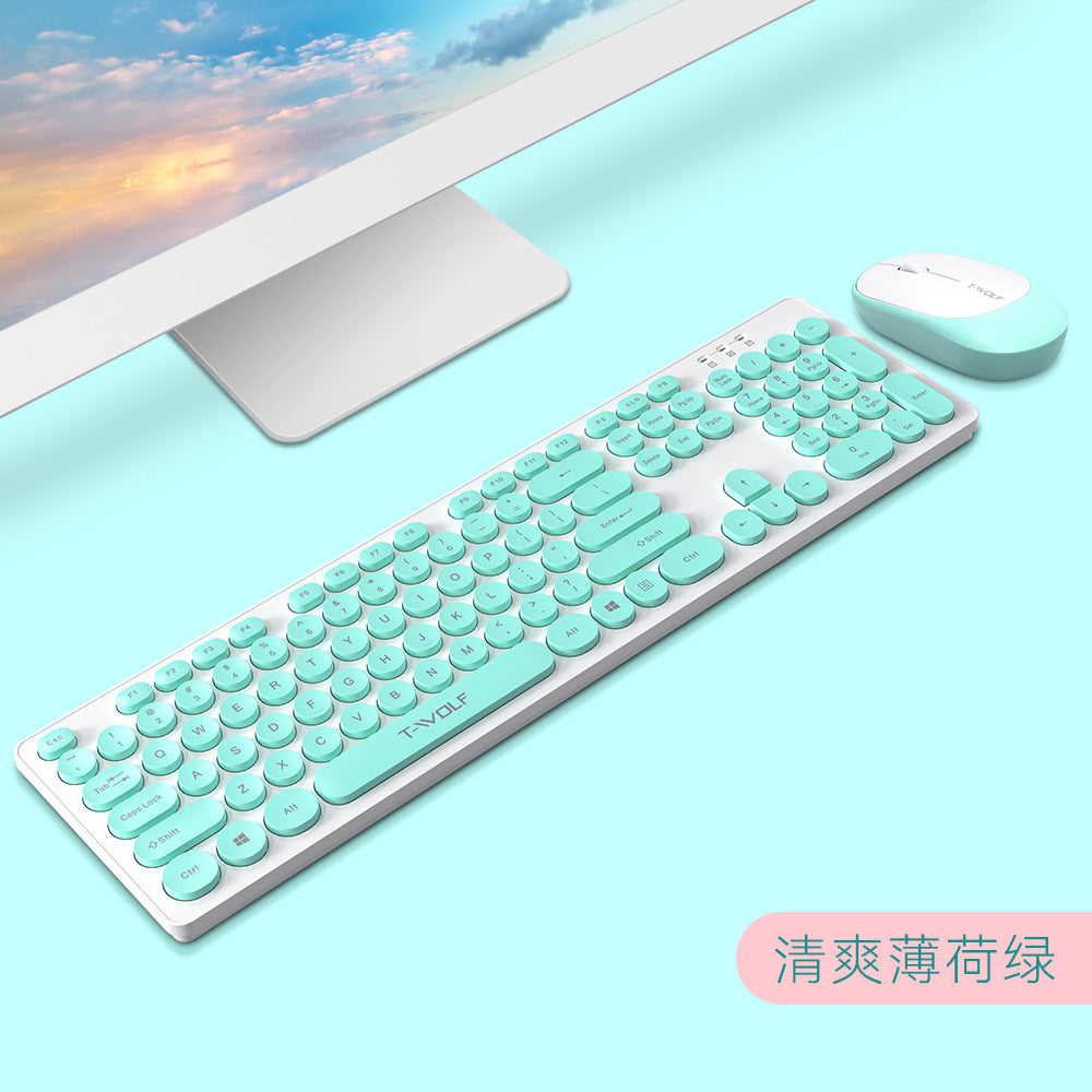 TF770 keyboard and mouse set wireless girl mint green macaron usb office business set