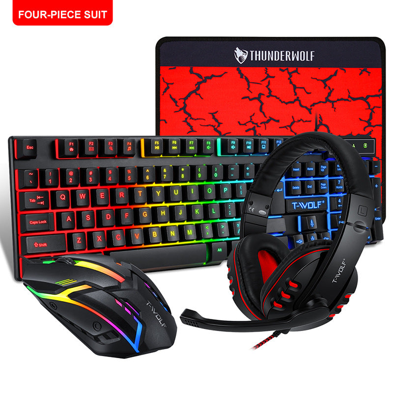 TF800 keyboard and mouse set, earphone four-piece set, game digital luminous Russian, Amazon, Spain