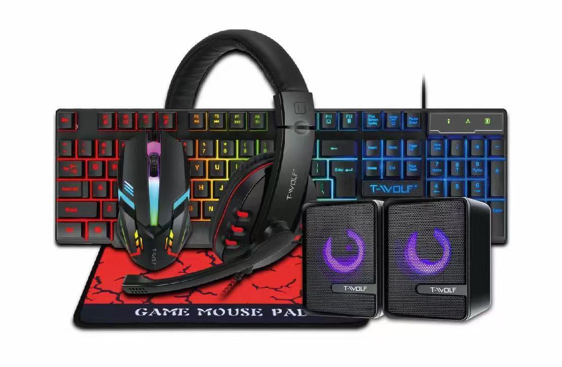TF800 keyboard and mouse set, earphone four-piece set, game digital luminous Russian, Amazon, Spain
