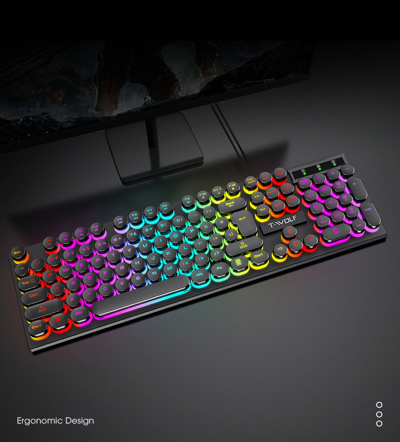 TF270 Glowing Gaming Keyboard Mouse Set Punk Retro Laptop Keyboard Mouse Russian