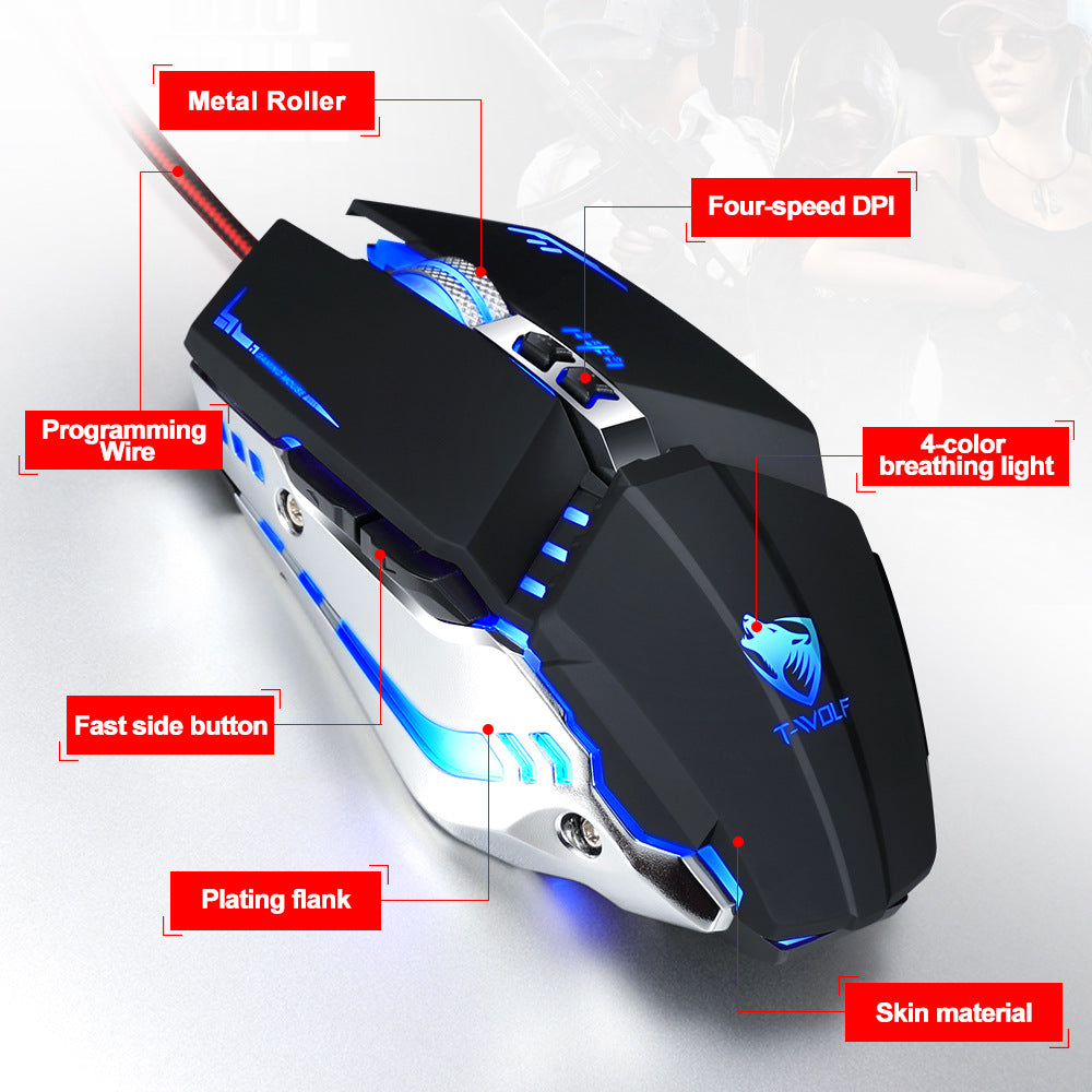 V7 Gaming Mouse Mechanical Macro Programming Gaming Glowing Emphasis Mouse USB Mouse