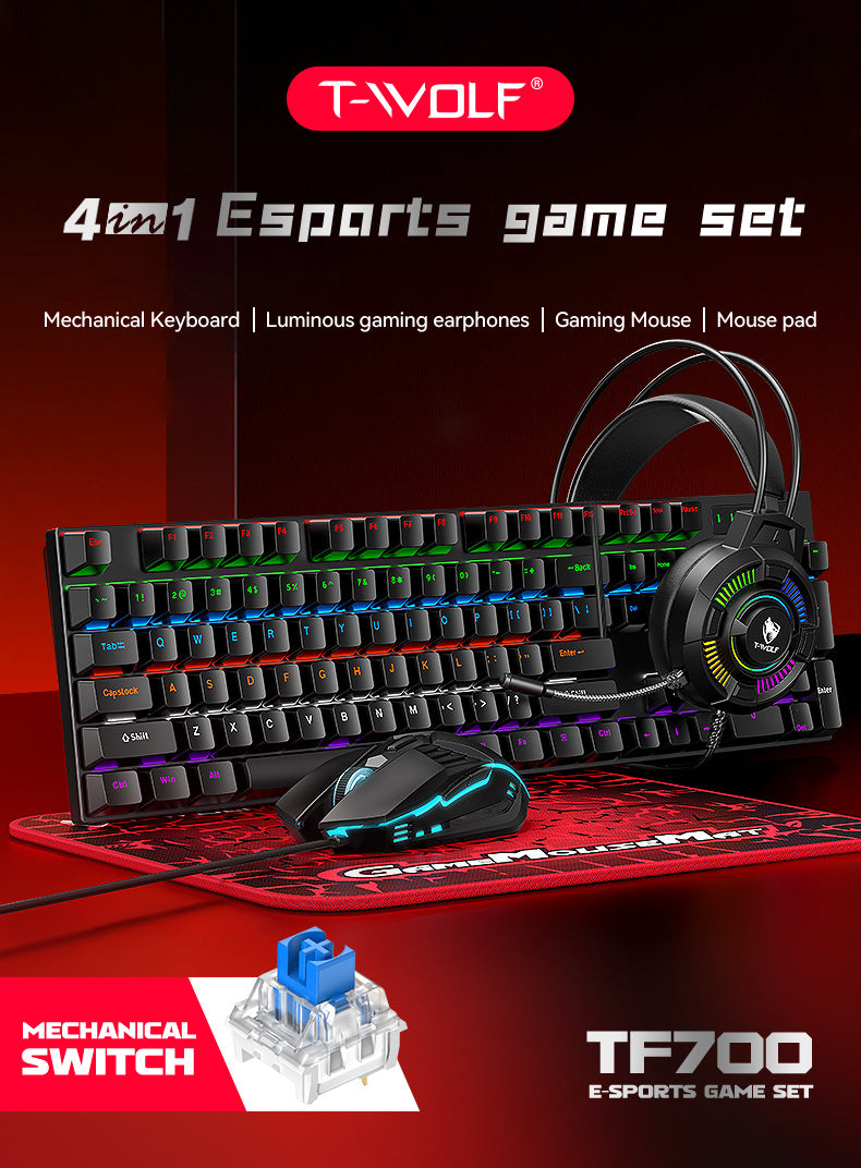 T-WOLF TF700 gaming 4 in1 mechanical keyboard set