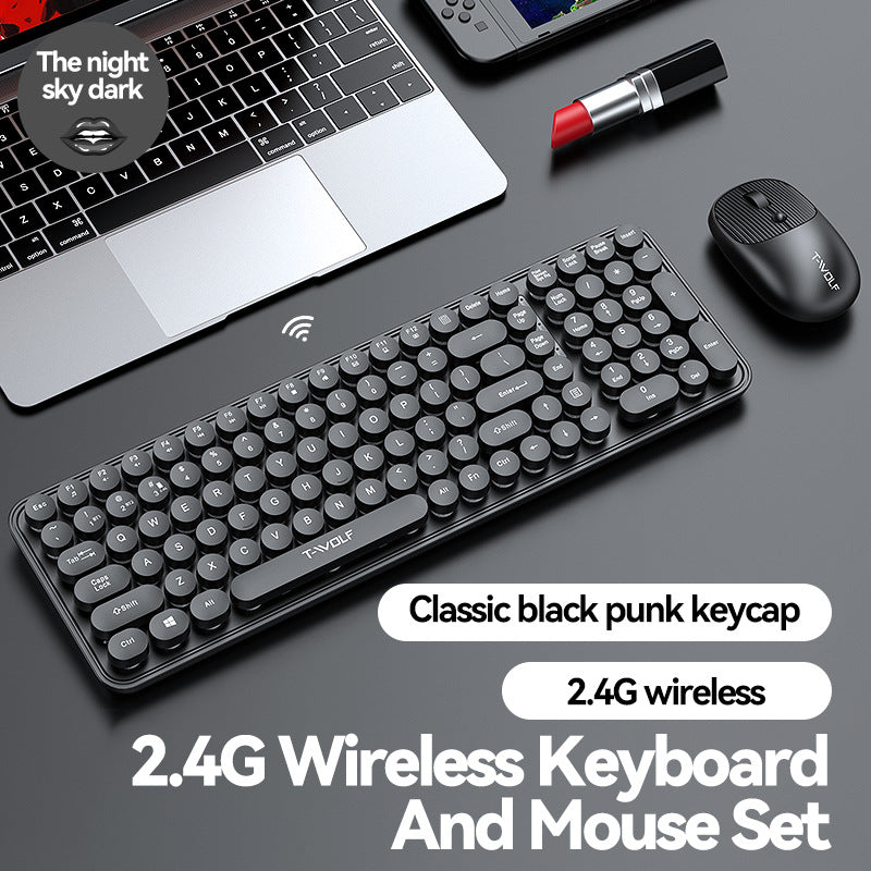 Wireless bluetooth keyboard and mouse set TF350 cross-border office girl punk lipstick retro cute keyboard