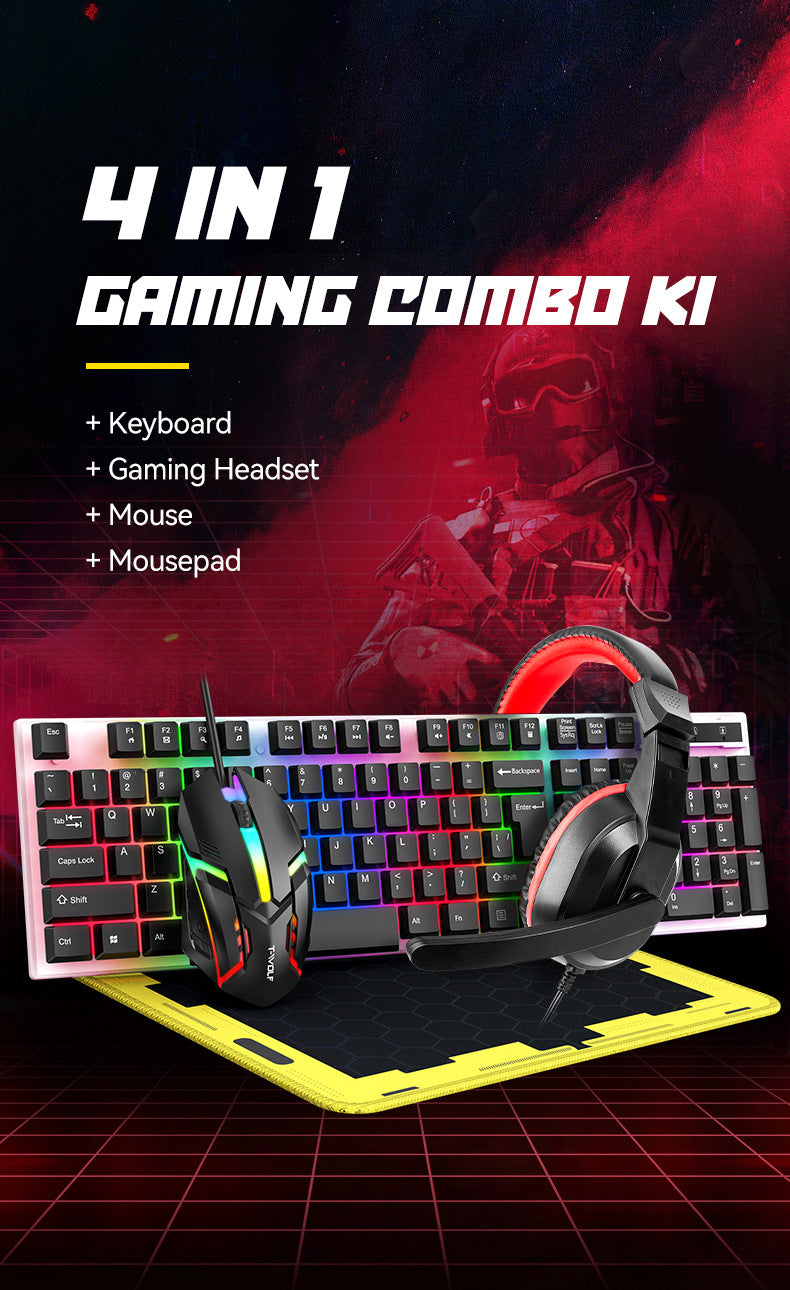 Cost-effective TF240 keyboard, mouse, earphones, mouse pad, four-piece set, luminous game keyboard and mouse