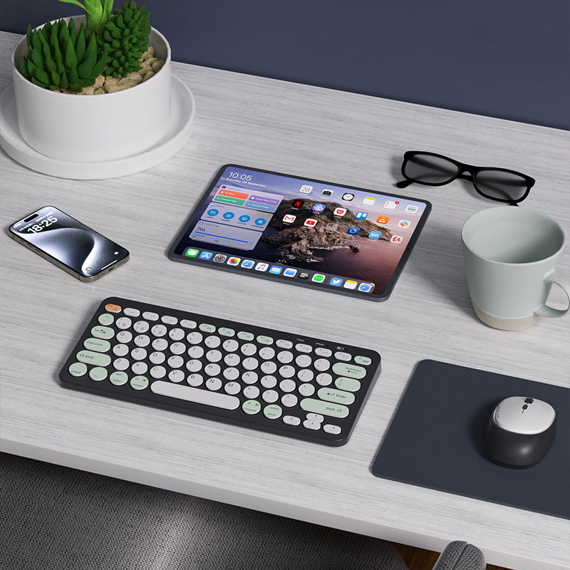 Blue wireless rechargeable new three-mode wireless keyboard and mouse set phablet notebook Android set
