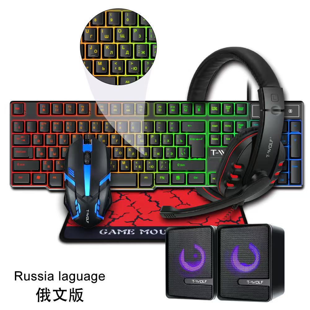 TF800 keyboard and mouse set, earphone four-piece set, game digital luminous Russian, Amazon, Spain