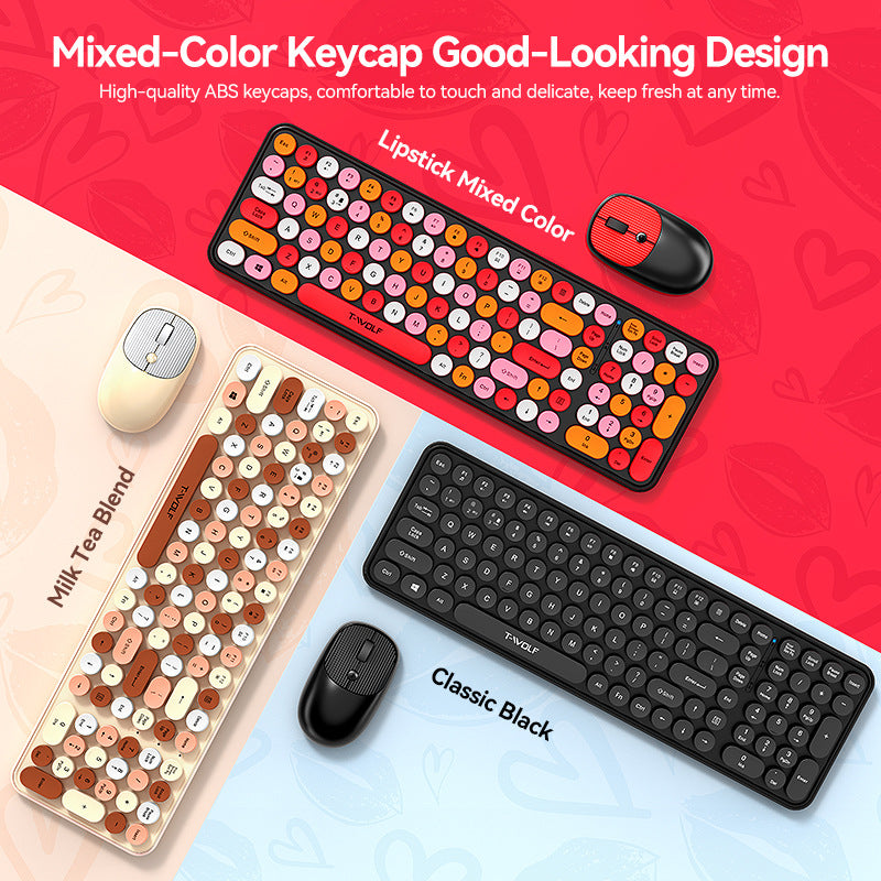 Wireless bluetooth keyboard and mouse set TF350 cross-border office girl punk lipstick retro cute keyboard