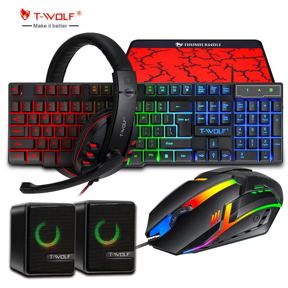 TF800 keyboard and mouse set, earphone four-piece set, game digital luminous Russian, Amazon, Spain