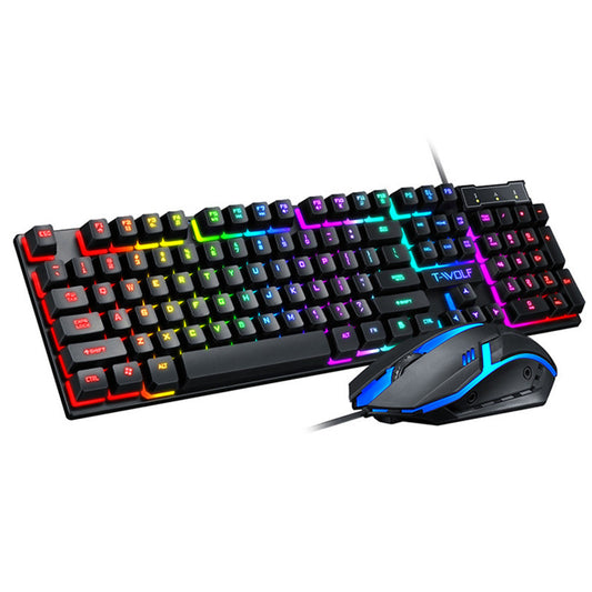 TF200 Luminous Gaming Office Wired Keyboard Mouse Set Spanish Arabic Russian