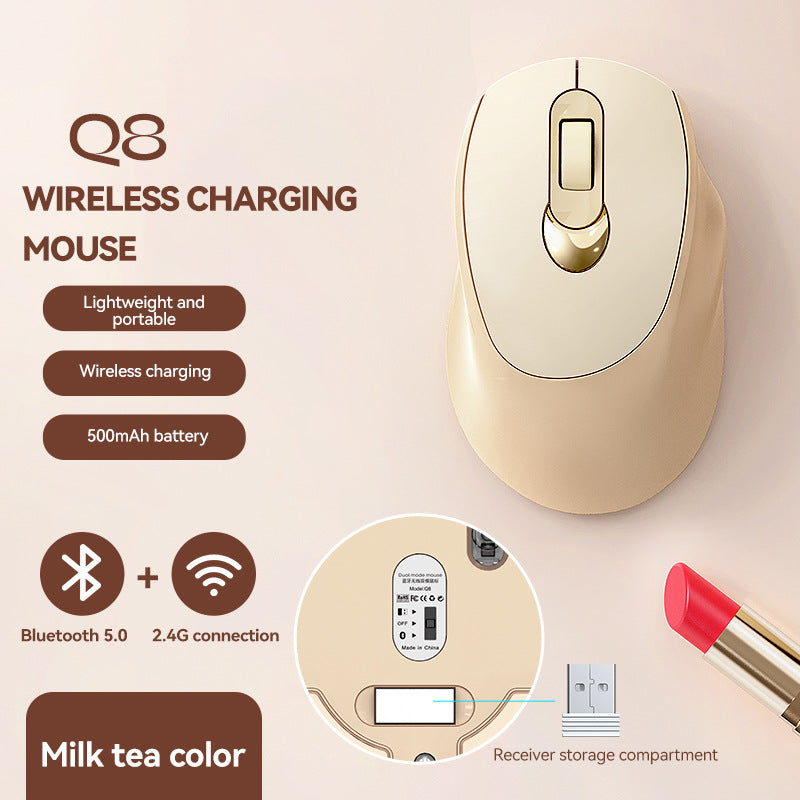 Q8 Wireless Mouse Dual Mode Girls Pink Universal Office Laptop Mouse