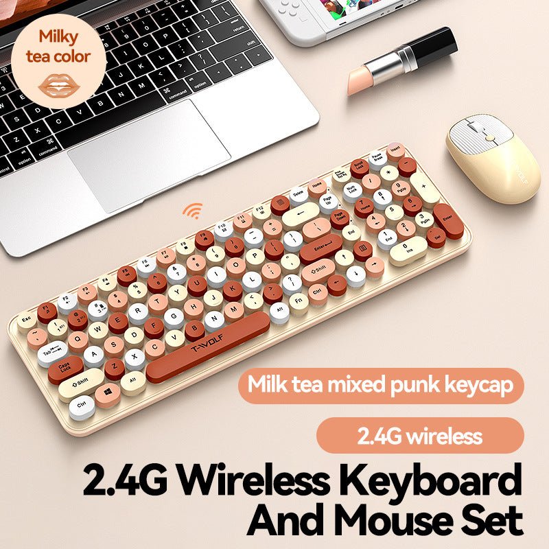 Wireless bluetooth keyboard and mouse set TF350 cross-border office girl punk lipstick retro cute keyboard