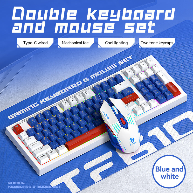 T-WOLF TF610 wired gaming mouse keyboard mechanical set 6D