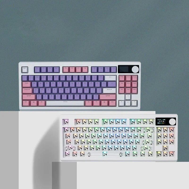 87-Key three-mode kit, customized keyboard for girls, high-value screen knob, glare wireless e-sports mechanical keyboard
