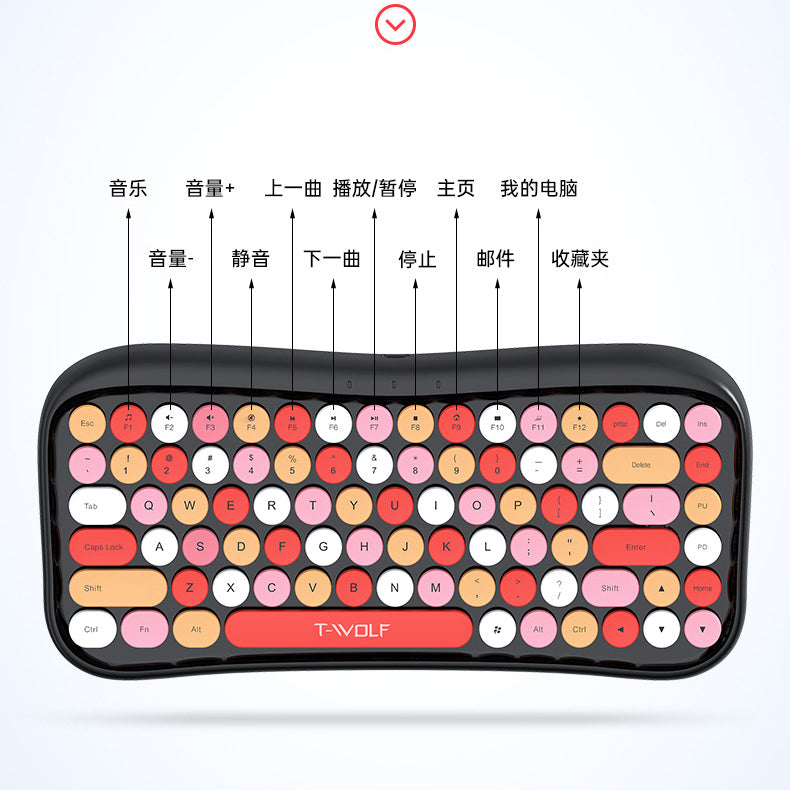 TF660 wireless bluetooth keyboard and mouse set round button color lipstick girl punk retro explosion