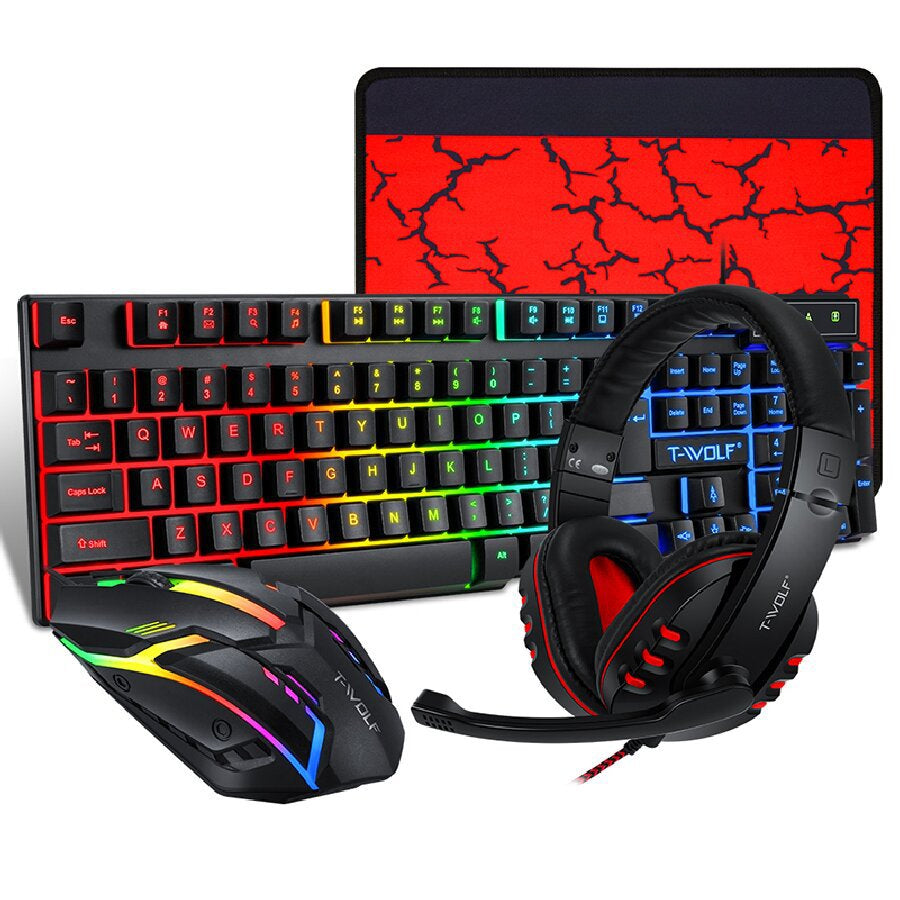 TF800 keyboard and mouse set, earphone four-piece set, game digital luminous Russian, Amazon, Spain