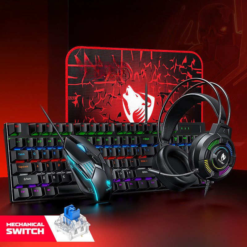 TF700 real mechanical high-end keyboard, mouse and earphones four-piece e-sports game mechanical set