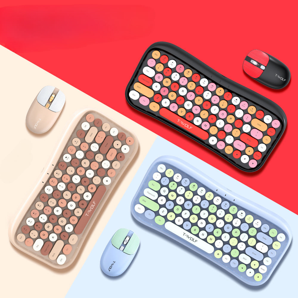 TF660 wireless bluetooth keyboard and mouse set round button color lipstick girl punk retro explosion