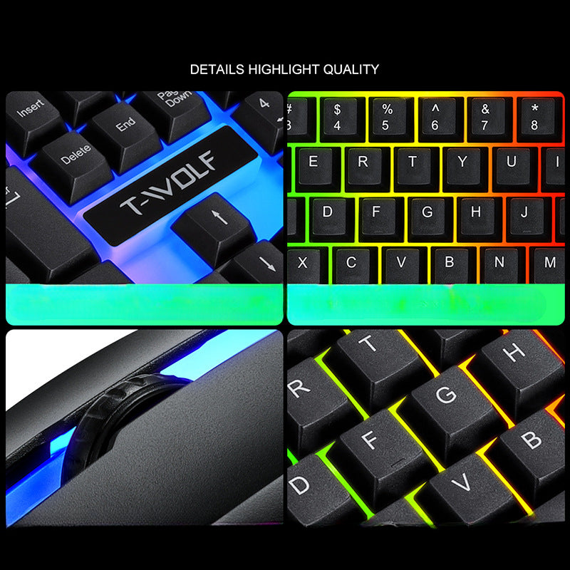 TF230 wired luminous keyboard and mouse, game office computer wired keyboard and mouse set
